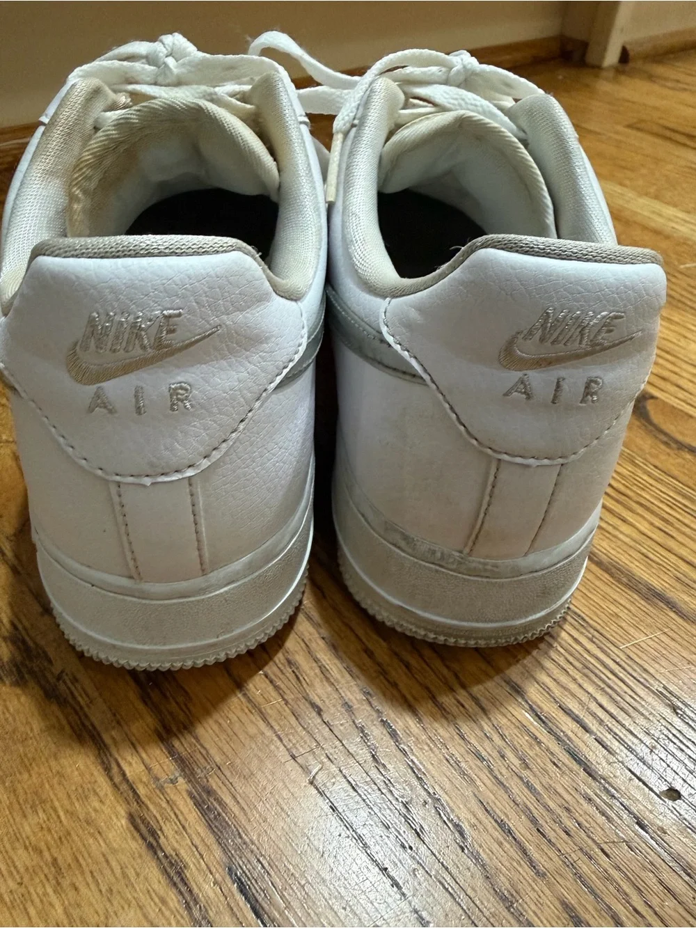 Nike Air Force White Sneakers with Silver Iridescent Swoosh Sz 8.5